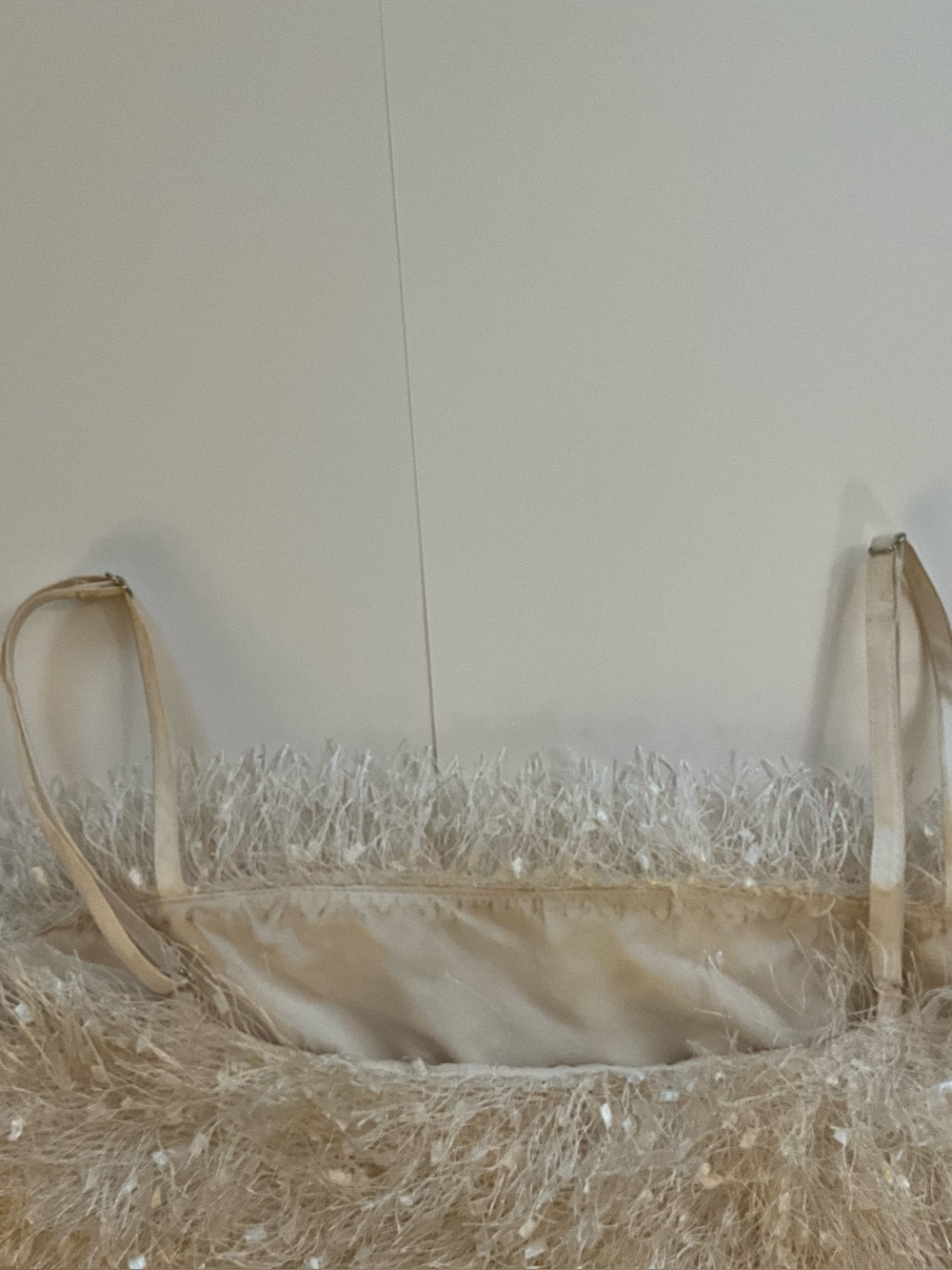 Cream Shaggy Tinsel Sequin Cami Crop Top Sparkly Holiday Festival XL - Picture 4 of 6